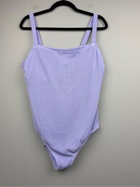 Kona Sol One Piece Swimsuit Textured Lavender Cutout Full Seat Size 18 NWT